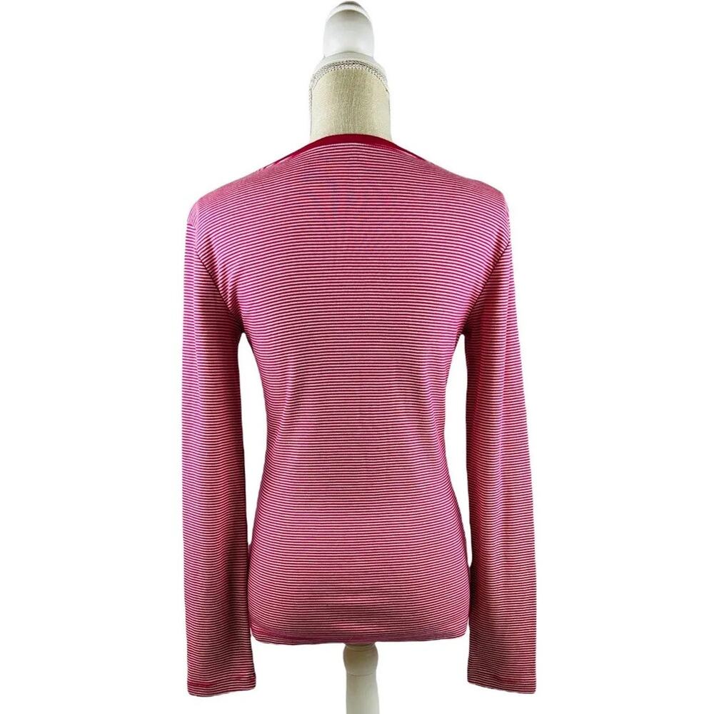 Tommy Hilfiger Top Womens Medium Pink White Striped Long Sleeve V-Neck Tee - Picture 4 of 6
